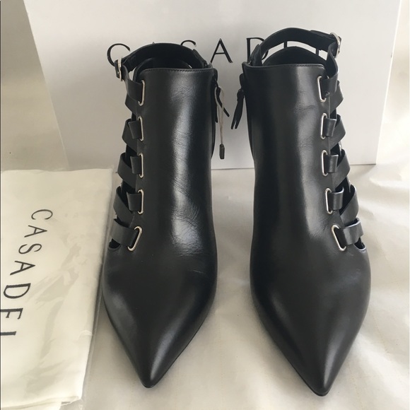Casadei Leather Black Ankle Booties Sz 7.5US/38EU - Picture 3 of 8